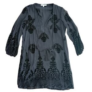 Lavender Brown Women's Black Silk V-Neck Long Sleeves Mini Dress Size Small